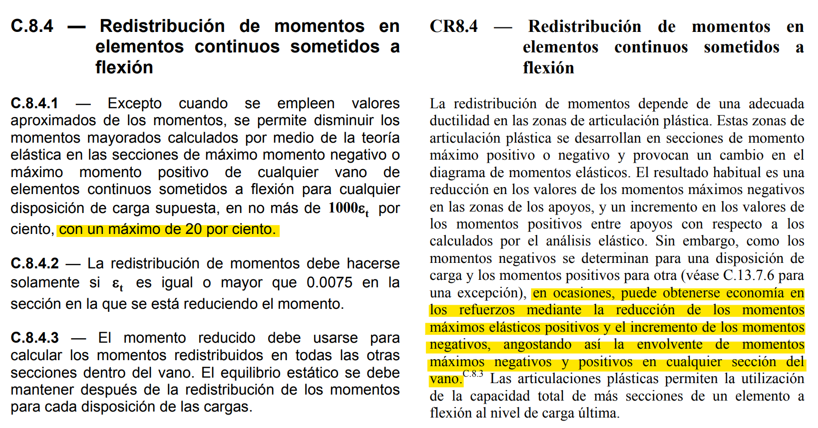 NSR-10 C.8.4 Redistribución de momentos en elementos continuos sometidos a flexión 